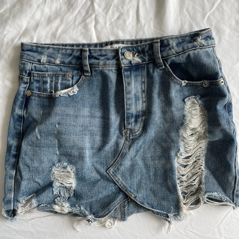 Destressed Mini Jean Skirt from Mixology